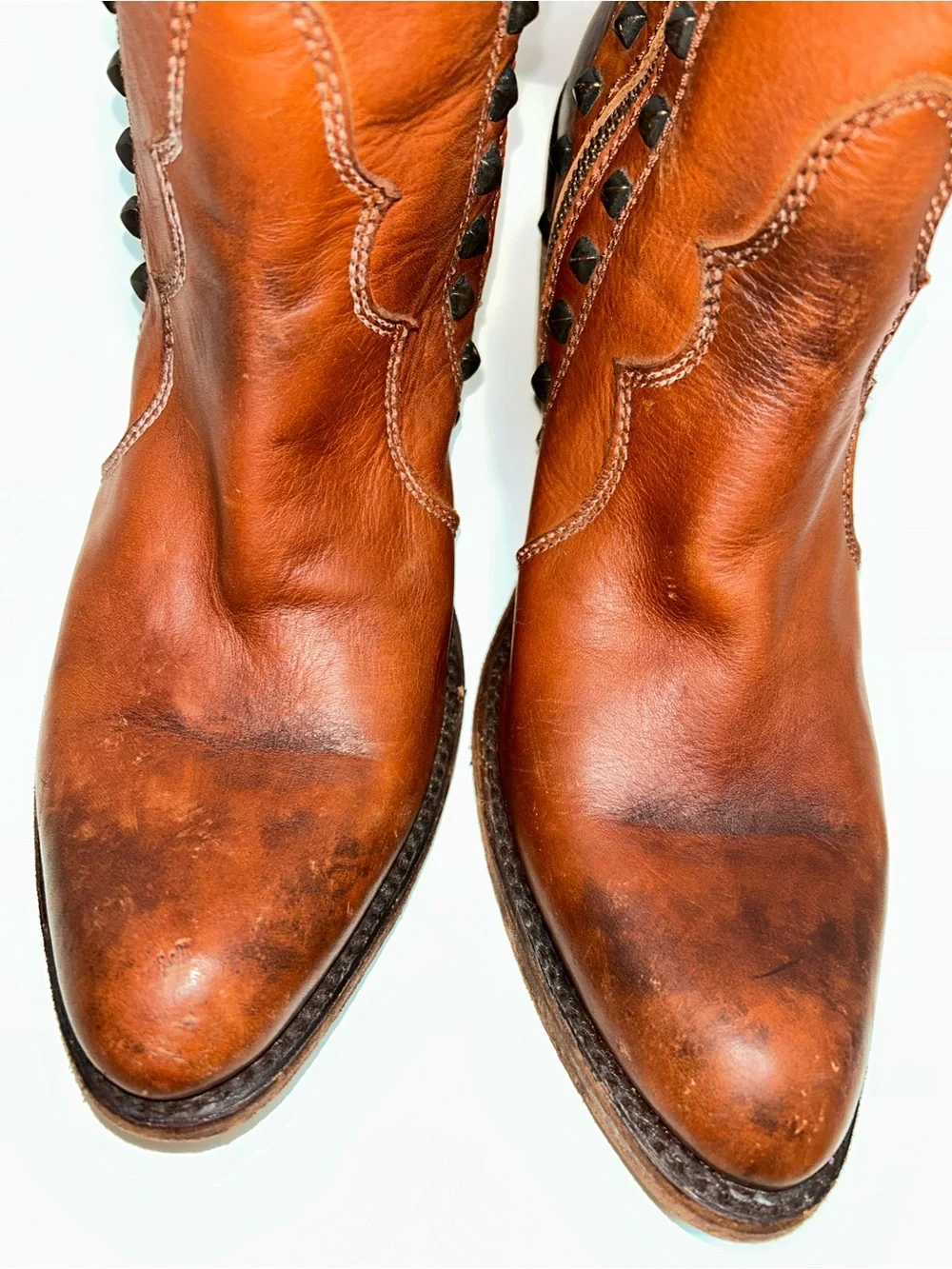 Liberty Black Delano Cotto Brown Distressed Leather Studded Western Cowboy Boot